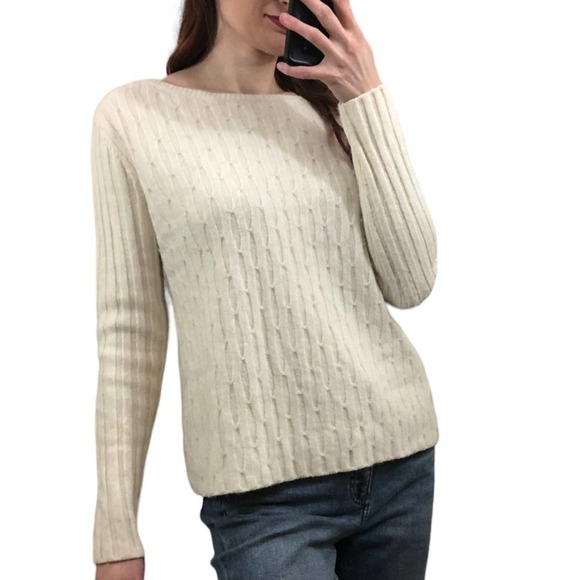 Jones New York Sweaters - Jones New York Signature Beaded Off White Wool/Angora Blend Sweater Size L